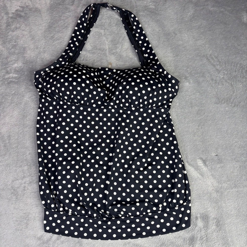Lands End Tankini Top Womens 12 Black White Polka Dot Halter Built-in Bra Retro - Picture 8 of 14